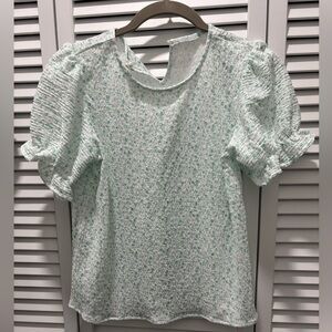 Girls Mint Floral Puff-Sleeve Top